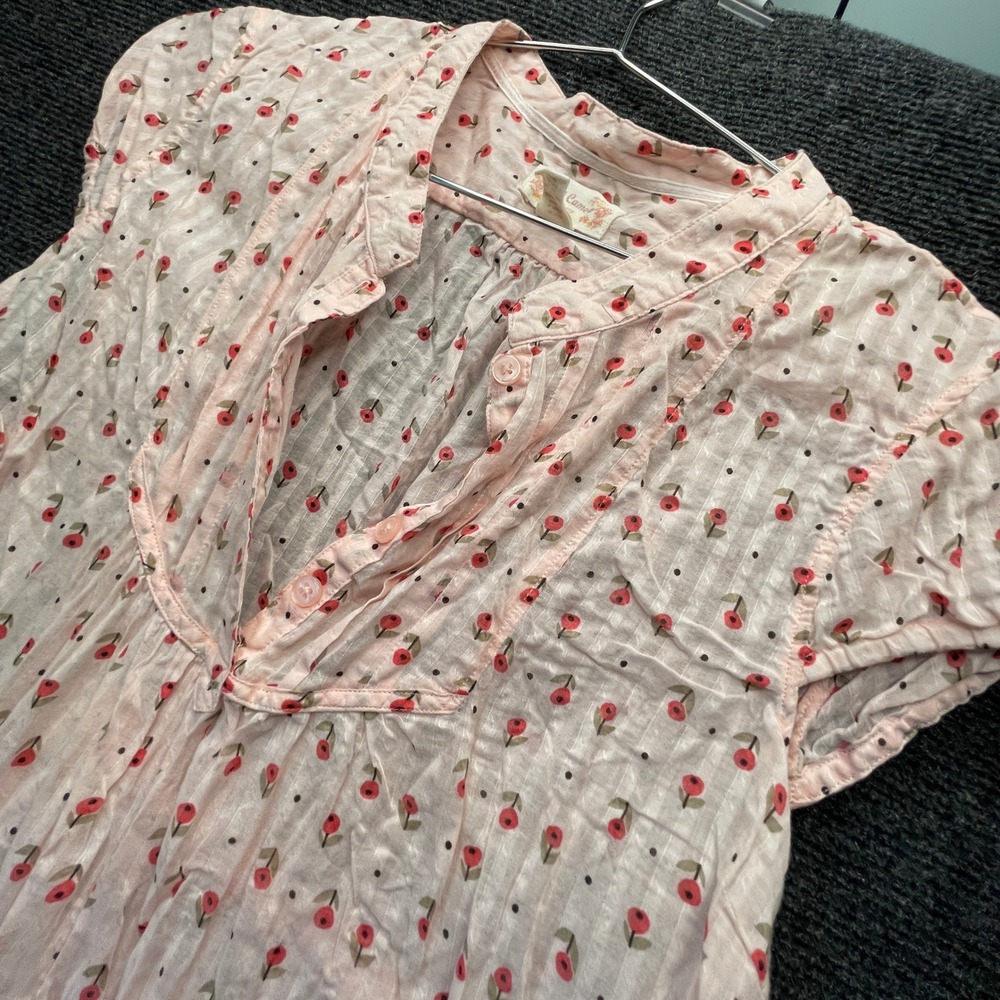 Red Camel Sheer Top XL Pink Floral Cotton Gauze Cottage Boho Peasant Prairie